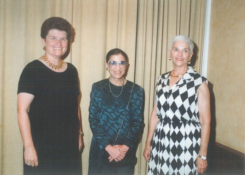 Barbara Aldave standing next to Justice Ruth Bader Ginsburg, and Sissy Farenthold, 1994